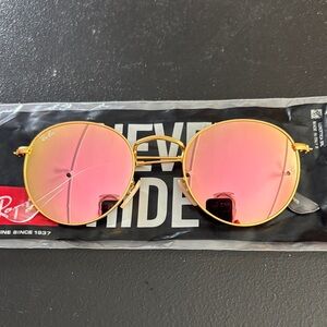 Ray-Ban Gold Frame Sunglasses with Pink Lenses